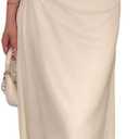 MakeMeChic Women's Off The Shoulder Midi Dress Short Sleeve Mesh Ruched Cocktail Formal Dresses, Beige, Size XL