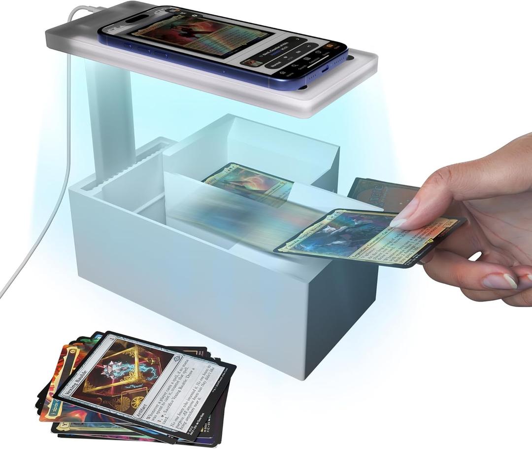 LED Illuminated MTG Card Scanner Stand for ManaBox - 6000K Anti-Glare Lighting, Sloped Drawer, Phone Stand MTG Accessories, Only fit for un-Sleeved Cards