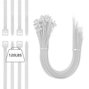 100PCS 20 inch Black Zip Ties 120LBS Tensile Strength Self-Locking heavy duty UV Resistant Cable Tie Wraps for indoor and outdoor use(White)