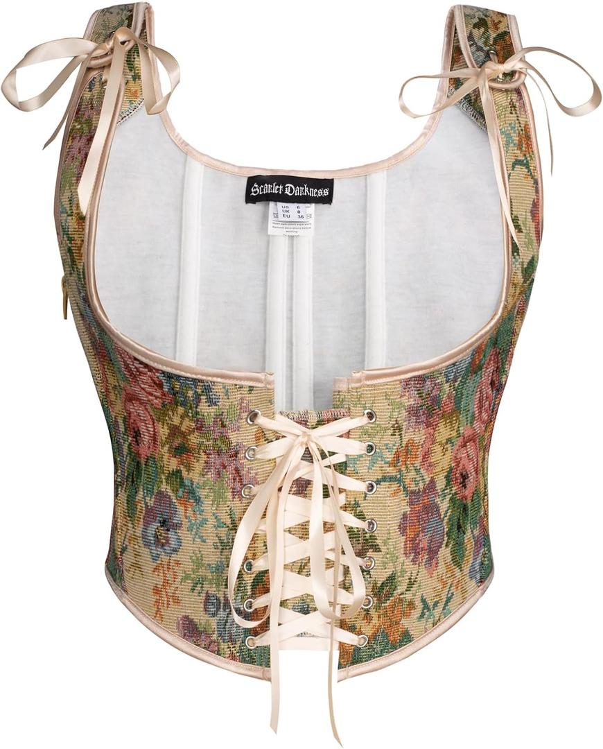 Scarlet Darkness Women's Renaissance Corset Floral Underbust Corset Tops Vintage Boned Corset Belt (14)
