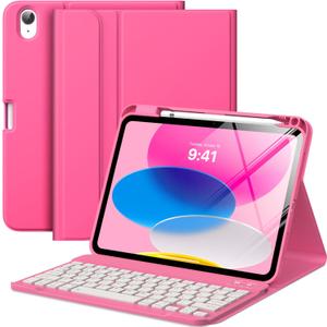 MoKo for iPad (A16) 11th Generation Case with Keyboard 11 inch 2025, iPad 10th Generation 10.9 inch Case with Pencil Holder, Multi-Angle Detachable Bluetooth Keyboard, Persian Pink