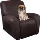 Leather Look Recliner Chair Covers Stay in Place 4-Piece Lazy Boy Recliner Slipcovers for Reclining Chair Furniture Protector Spandex Fabric Washable (X-Large, Chocolate) 