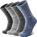 Anlisim Merino Wool Warm Boot Hiking Socks Thermal Extra Thick Winter Cozy Crew Comfy Cushioning Work Women Men Socks 4 Pairs (Large, Blue/Light Grey/Dark Grey/Black)