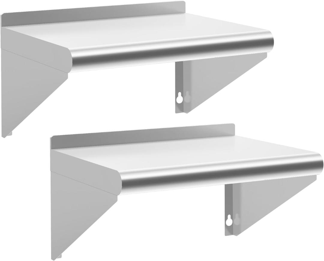 Stainless Steel Shelf 18" x 24", 2 Pack NSF Wall Mounted Commercial Metal Shelving with Backsplash for Restaurant, Utility Room, Kitchen and Garage