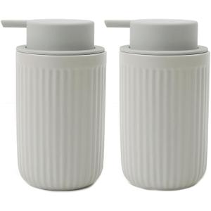 BosilunLife Grey Soap Dispenser Set - 2 Pack 12oz Ceramic Dish Soap Dispenser with Rust Proof Pump for Kitchen, Hand Soap and Lotion Set Suitable for Farmhouse Bathroom Decor