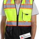 Dib Safety Vest Reflective with Pockets and Zipper, High Visibility Mesh ANSI Class 2, Made with 3M Reflective Tape, Yellow and Black Large