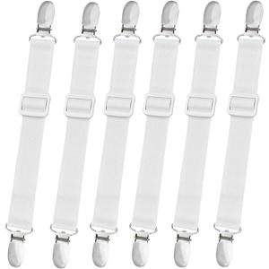 10 pcs Adjustable Bed Sheet Straps,Bed Sheet Clips, Elastic Bed Fitted Sheet Holder from 14 to 47 Inch,Couch/Sofa Cover Straps,Sheet Fastener Suspenders,Fitted Sheet Straps Clips,White