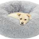 Calming Dog Bed X-Large, Soft Round Cuddler Dog Beds Fluffy Plush Faux Fur Pet Beds, Anit-Anxiety Self-Warming Comfy (32", Light Grey)