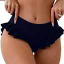 ZAFUL Women High Waist Bikini Bottom Side Mesh Spliced Tankini Swimsuit Swim Briefs Bathing Suit Bottom (XX-Large, 2-navy Blue)