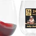JOLLY CHEF 24 Pack 16oz Plastic Wine Glasses Stemless, Disposable Wine Cups, Premium Quality, Recyclable, Unbreakable, Ideal for Wedding, Birthday, Party, Christmas