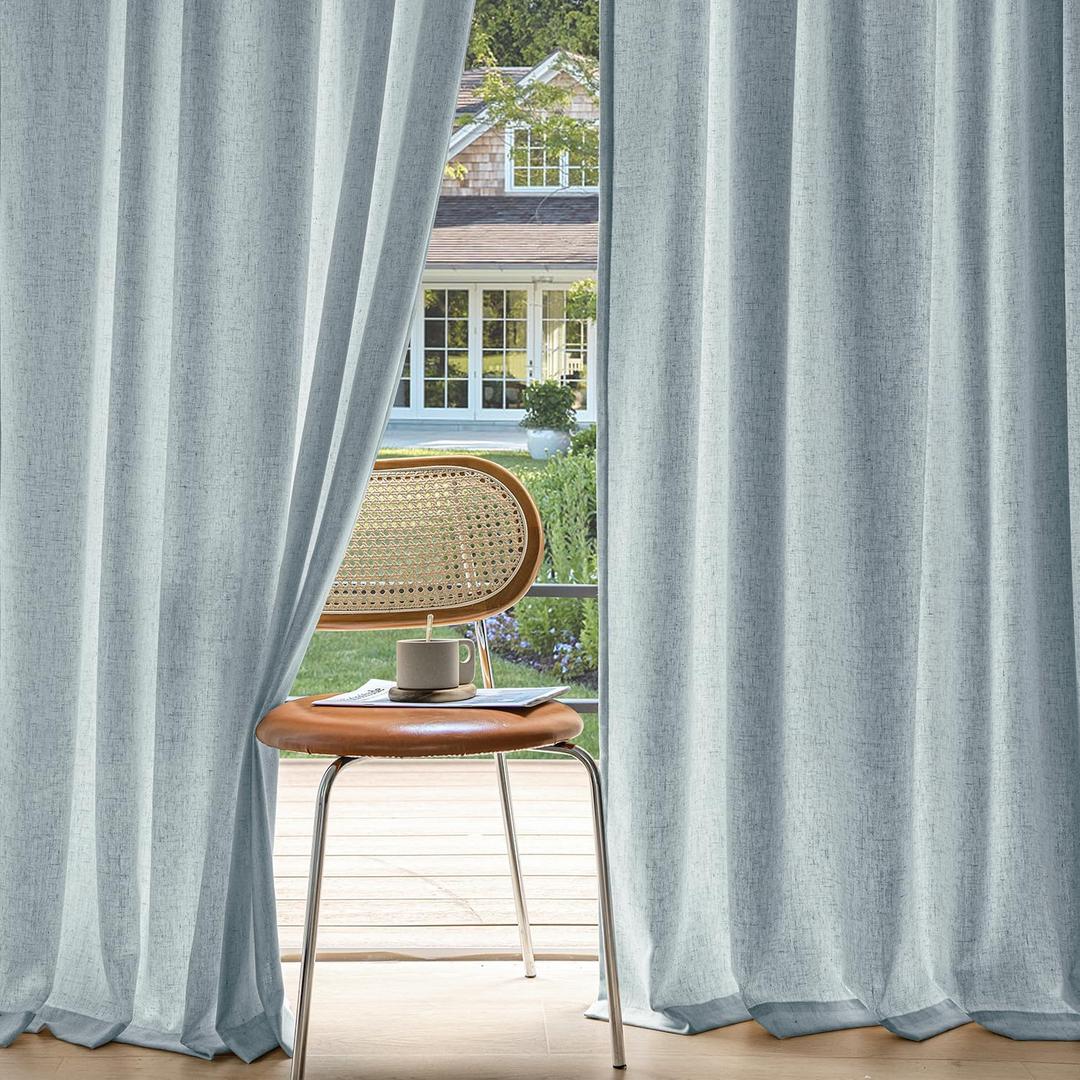 MIULEE Non-See-Through Privacy Linen Curtains 2 Panels, Light Filtering Window Curtains Farnhouse Textured Back Tab Semi Sheer Drapes for Bedroom Living Room, 52 x 63 Inches Long, Stone Blue