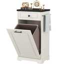 Function Home Trash Can Cabinet, Tilt Out Trash Cabinet, Wooden Kitchen Garbage Can with Hideaway Drawer, Pet Proof Trash Can Holder for Kitchen Living Room, Antique White with Black Top