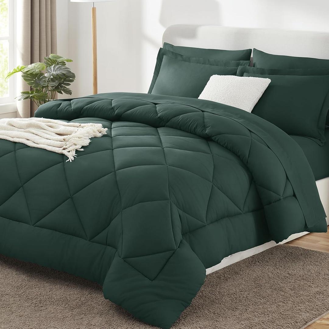 CozyLux King Size Comforter Set Forest Green - 7 Pieces Bed in a Bag King, Luxury Soft Bed Set for All Seasons, Bedding Set with Down Alternative Comforter, Sheets, Pillowcases & Shams
