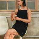 Yanekop Womens Linen Mini Dress Spaghetti Strap Short Beach Summer Dresses Sleeveless Sundress Open Back Dress(Black,L)