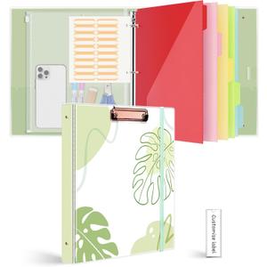 3 Ring Binder 1 Inch for Letter Size, 3 Ring Binder with 2 Interior Pockets & 5PCS Index Dividers, Sealed Bag & Dividers Tabs, PVC Cover, Office, School (Bamboo)