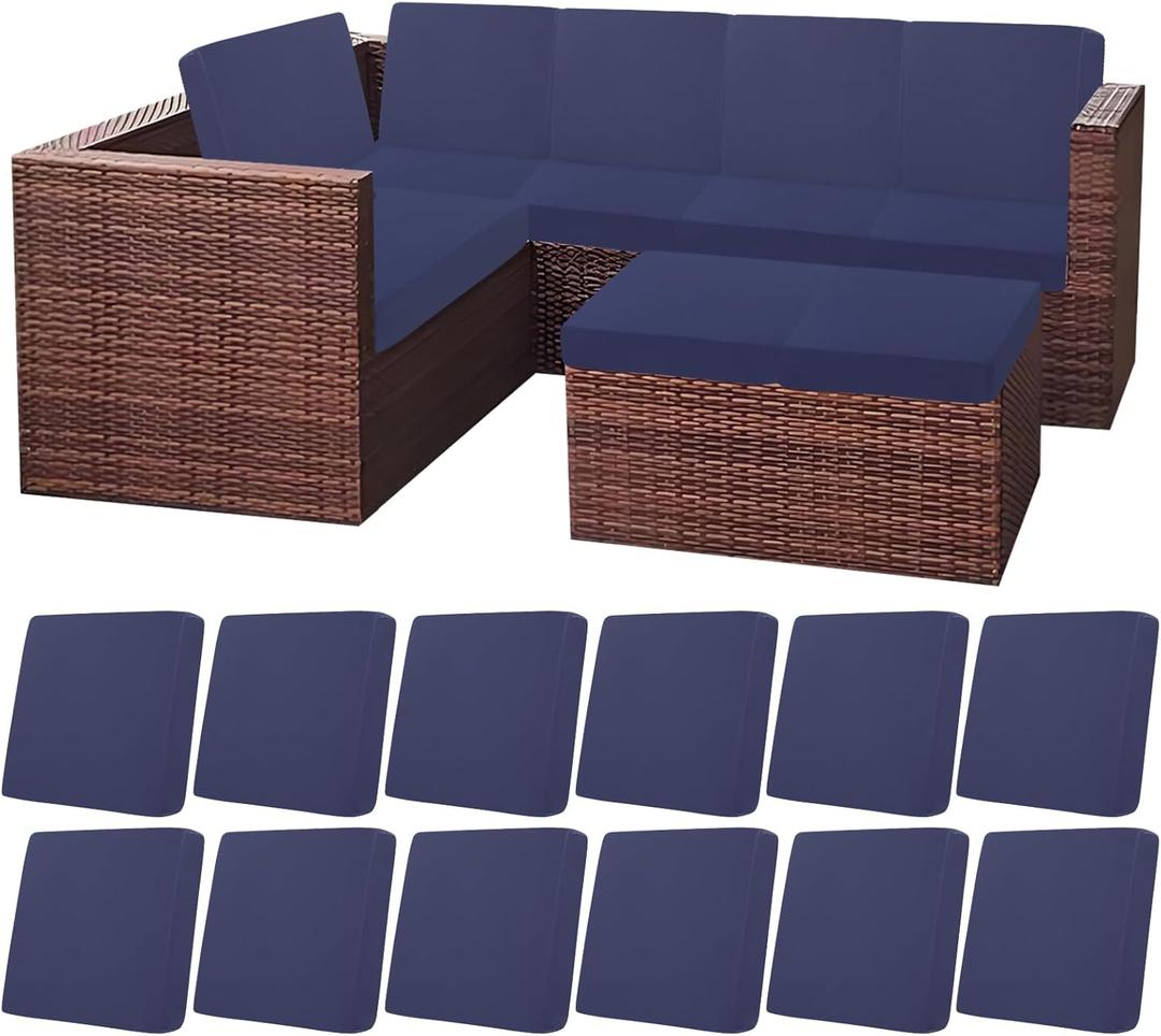 HEBE Stretch Patio Cushion Covers Set 12pcs,Waterproof Outdoor Couch Covers Replacement,Washable Reusable Seat Cushion Slipcovers for Patio Furniture Protector,Chair Cushion Cover (Navy Blue)