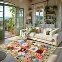 Green Living Room Rugs, Area Rugs 5x8 Rug for Bedroom Ultra-Thin Soft, Non-Slip Washable Rugs Stain Resistant Boho Rug Low-Pile Throw Rug for Dining Room Office (5 x 8, Green Garden)