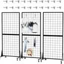 3-Pack 2' x 5.5' Grid Wall Panels Standing Wire Grid, Display Rack with T-Base Wheels Freestanding Gridwall Panel Tower for Shop, for Art Fairs Black