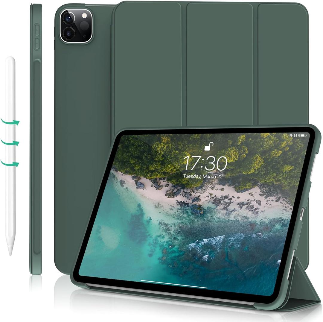 Kenke for iPad Pro 11 Inch Case 4th/3rd/2nd/1st Generation 2022/2021/2020/2018 2nd Pencil Magnetic Attachment Without Pencil Holder Soft Slim TPU Cover Auto Wake/Sleep (Dark Green)
