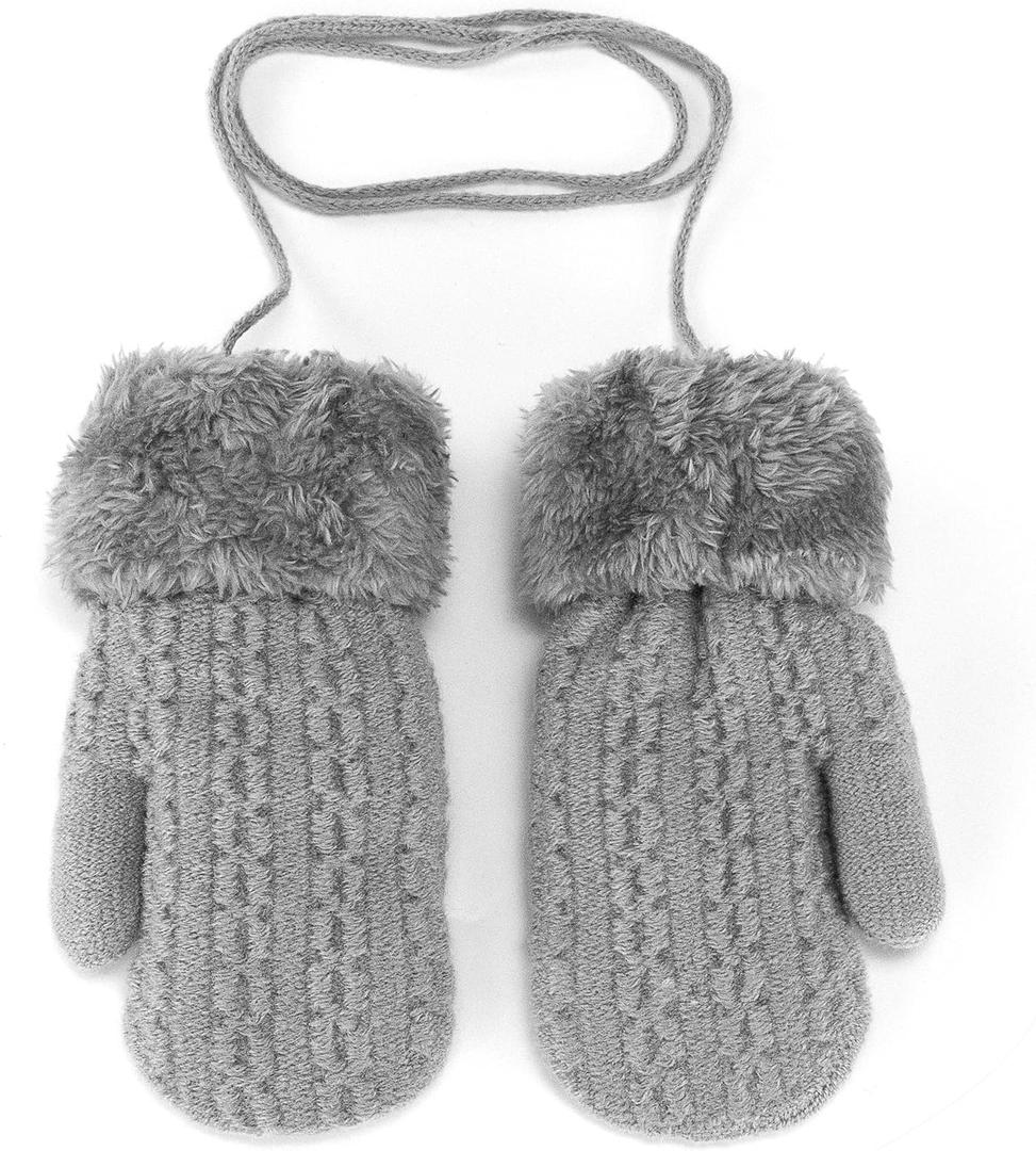 FGSS Toddlers Winter Thermal Knitted Mittens - Fleece Lined Warm Thicken Gloves with String for Boys Girls 1-4Yrs (Grey)