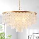 24" Capiz Shell Chandelier, 5 Light Gold Dining Room Light Fixture Modern Coastal Chandeliers for Bedroom Bathroom Kitchen and Foyer(White Seashell Lighting Fixtures), 24 inch Large