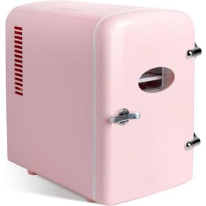 Simple Deluxe 4L 6 Can Mini Fridge with Observation Window, Portable Warmer & Cooler Compact Refrigerator, 100% Eco Friendly and Freon-Free, Pink.
