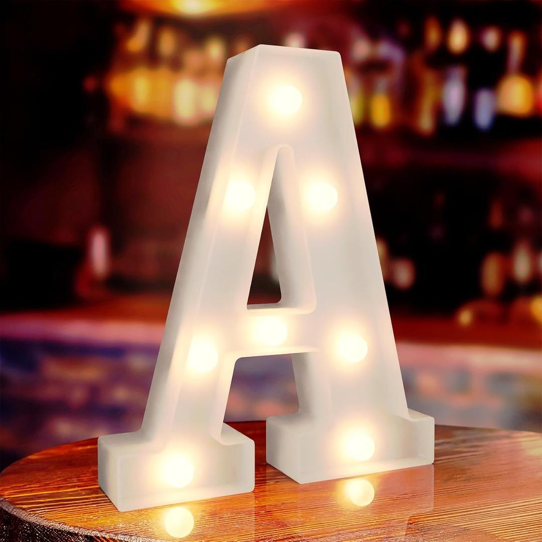 Marquee Letters, Led Letter Lights, 26 Alphabet Battery Powered LED Light Up Name Sign, Decorative Lighted Standing Letters for Graduation Party Night Light Wedding Birthday Room Wall Decor (Letter A)