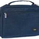 Christian Art Gifts Polyester Bible Cover for Men & Women w/Jesus Fish Patch, Zipper Pocket, Pen Loops, Easy Carry Book Case for Stationery, Accessories, Navy Blue, Small