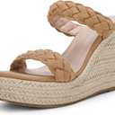 Coutgo Womens Wedge Platform Sandals Espadrilles Two Strap Woven Slip On Summer Cute Slide Sandals (8.5, Khaki)