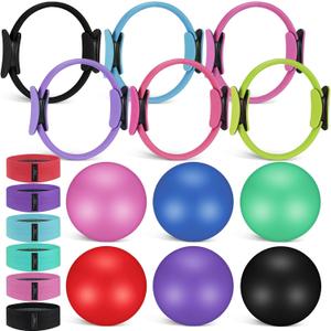 18 Pcs Pilates Ring and Ball Set with Resistance Bands Home Workout Pilates Equipment 11.8 Inch Magic Circle with Padded Handles, Mini Ball for Strength, Toning and Flexibility (Multicolor)