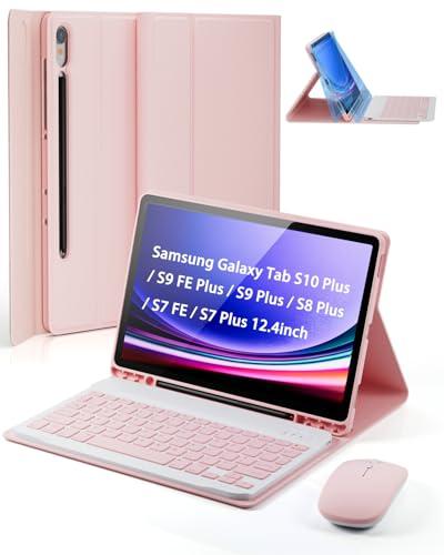 TUNKARMOR Case Keyboard for Samsung Galaxy Tab S10+ Plus / S9 FE+ Plus / S9+ Plus / S8+ Plus / S7 FE / S7+ Plus 12.4inch - Mouse and Magnetic Keyboard, Slim Case with S Pen Holder