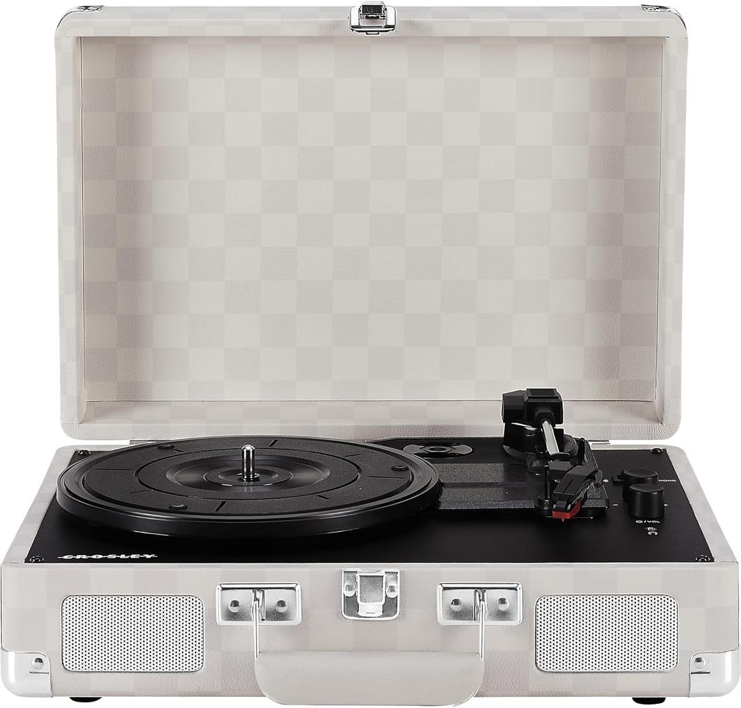 Crosley CR8005F-AC Cruiser Plus Vintage 3-Speed Bluetooth in/Out Suitcase Vinyl Record Player Turntable, Almond Checkerboard