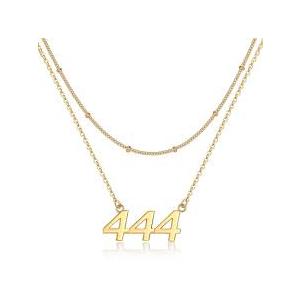 ZOEXUE S925 Sterling Silver/18k Gold 444 Angel Number Necklace Layering for Women Gold 444 Pendant Choker Chain Necklace Inspirational Numerology Jewelry Gift for Her