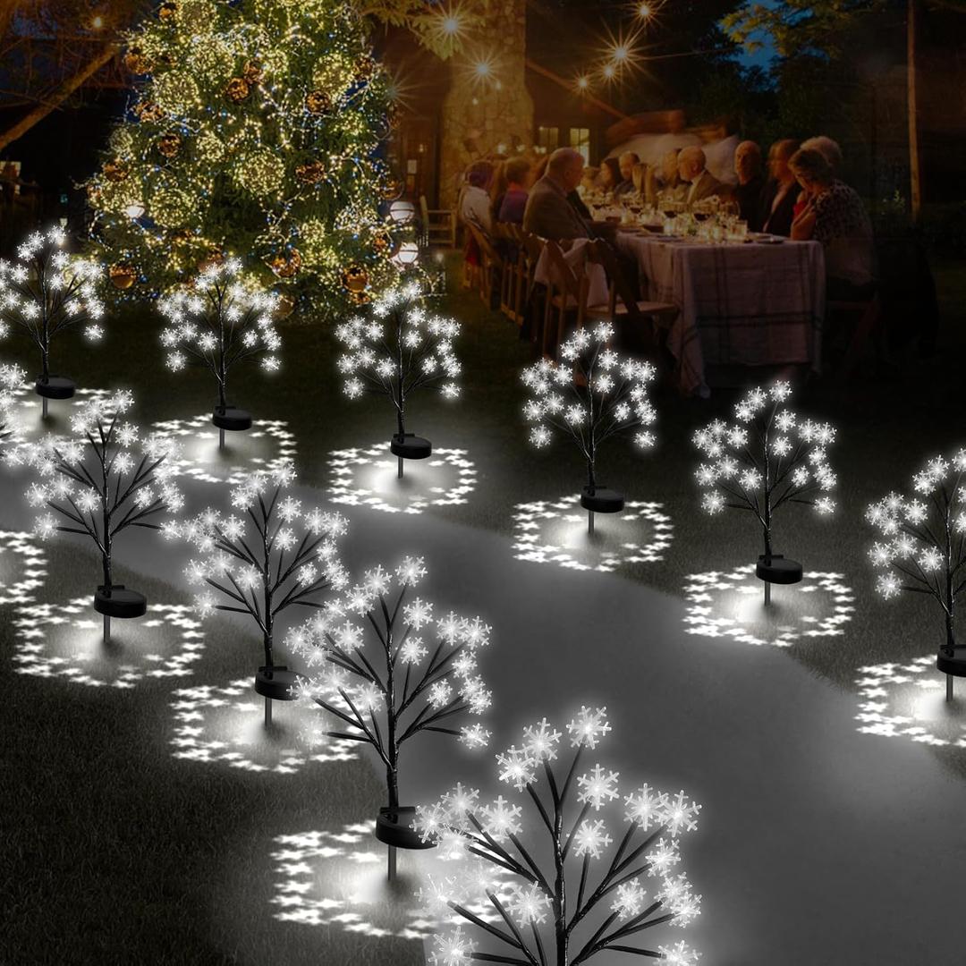 Upgrade Snowflake Solar Christmas Lights Outdoor - 2PACK 40LED Snowflake Pathway Lights for Outdoor Christmas Decorations,Waterproof Solar Garden Lights for Yard Xmas Party Decor(Cool White)