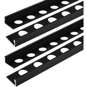 Blulu 4 Pcs Aluminum Tile Edge Trim Edging 49-1/4 in. L Shaped Metal Tile Corner Trim Protector with 90 Angle for Backsplash, Bathroom, Kitchen(Black,3/8 in.)