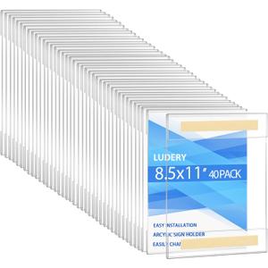 8.5 x 11 Wall Mount Acrylic Sign Holder, Plastic Sign Holder with 3M Tape Adhesive,Clear Wall Mount Frame,Picture Paper Frames Holder for Home, Office, Store, Restaurant(40pack)