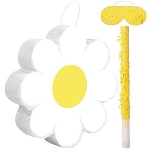 Aoriher Daisy Flower Piñata Set Include Bat Blindfold Confetti Tassel Flower Piñata Daisy Hippie Boho Groovy Party Decorations for Birthday Baby Shower Gender Reveal Wedding Floral Party Supplies White