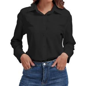 Womens Button Down Blouse Long Sleeve Tops for Women Ladies Collared Shirt Dressy Casual Work 2025 Trendy, L