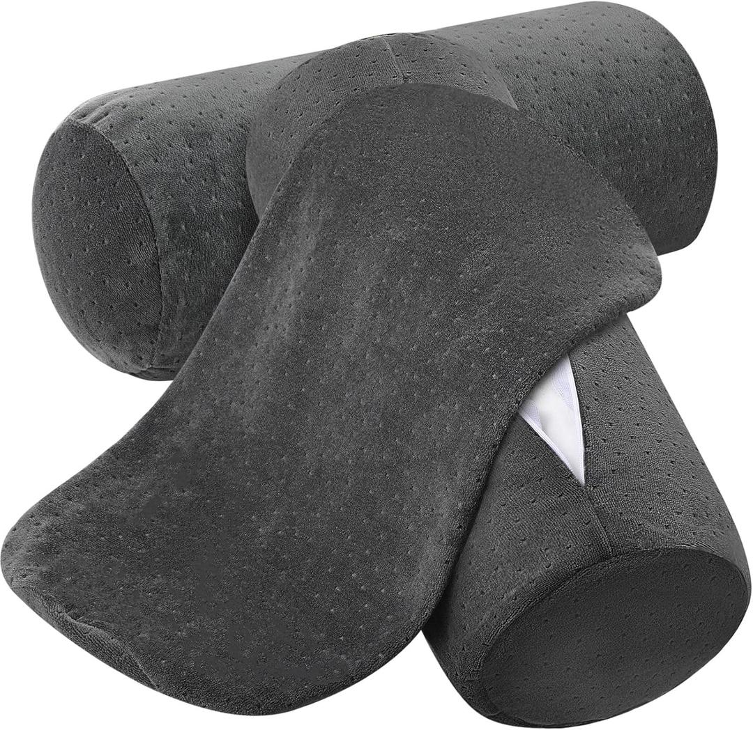 Remerry 2 Pcs 17 x 7 Inches Velvet Neck Roll Pillow Cover with Zipper, Soft Bolster Pillowcases for Cylindrical Pillow (Cover Only, Bolster Not Included) (Ash Black)