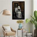 XWNLTEPK Halloween Canvas Wall Art Spooky Ghost Reading on Toilet Poster Vintage Bathroom Scene with Floral Painting Wooden Table Books Decor for Living Room Bedroom (8x12in Black Framed, A03)