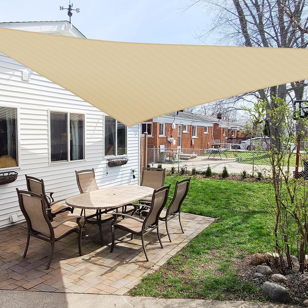 WINDSCREEN4LESS 16' x 16' x 16' Sun Shade Sail UV Block Fabric Canopy in Sand Triangle for Patio Garden Patio Customized