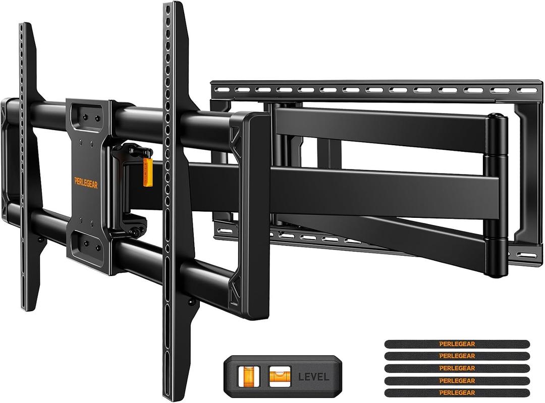 Perlegear Long Arm Full Motion TV Wall Mount for 42–97 Inch TVs up to 150 lbs, Pre-Assembled TV Mount with Full Swivel, Tilt and Extension, Fits 8″/12″/16″/24″ Wood Studs, Max VESA 800x400mm, PGXLF02