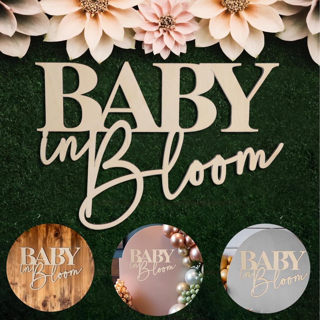 Baby In Bloom Wooden Signs Floral Gender Reveal Backdrop Party Photo Props