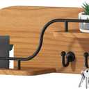 Modern Decorative Key and Mail Holder with 2 Floating Shelves, Wood Wall Mounted Key Organizer with 3 Metal Hooks for Home Entryway, Brown