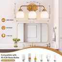 maesta Gold Bathroom Light Fixtures, 3-Light Brushed Gold Vanity Lights with Milk White Tulip Glass Shades, Vintage Bathroom Lights Over Mirror for Bedroom Living Room Hallway