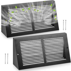 Landhoow 2 Pack Triangular Baseboard Fits 14"w x 6"h Duct Opening Size Return Air Grille Vent Covers Steel Air Register Vent Cover Grill Diffuser, Black, Outer Dimensions 15 3/4 x 6 5/8"