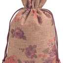 2 x Sansam 20pcs Drawstring Burlap Gift Bags, 4.0x5.6'' Camel Flower Patterns Jute Bags for Jewelry, Party, Gift Packaging
