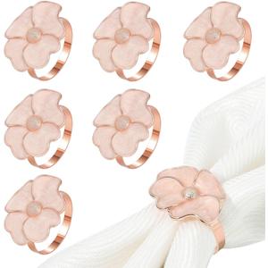 Napkin Rings Set of 6 Flower Napkin Rings Elegant Dinner Napkin Ring Holders for Weddings, Christmas, Thanksgiving, Celebrations, Banquets, Holiday, Party, Special Occasions, Pink