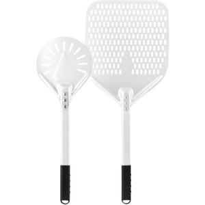12 Inch + 7 Inch Perforated Pizza Peel Set, Pizza Turning Peel with Metal Handle, Pizza Spatula Paddle for Homemade Pizza Oven Accessories