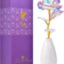 Tmacker Valentines Galentines Day Gifts for Her Mom Wife Girlfriend Artificial Rose Flowers with Vase Mothers Day Birthday Gifts for Women Grandma Sister Anniversary Thanksgiving Wedding Christmas (Colorful)